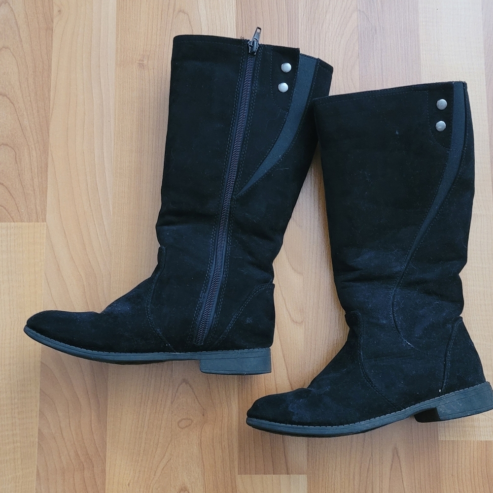 Target Cat And Jack Girls Youth Black Boots Zip Up Fabric Upper Size 2 Mid Calf